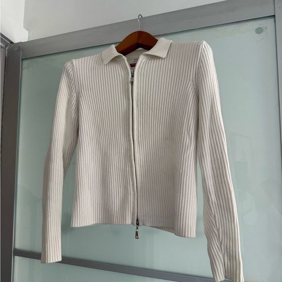 Kasa Studio White Ribbed Zip-Up Sweater - Picture 1 of 1